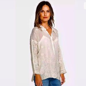 Johnny Was NWT Cream Embroidered Blouse Antic